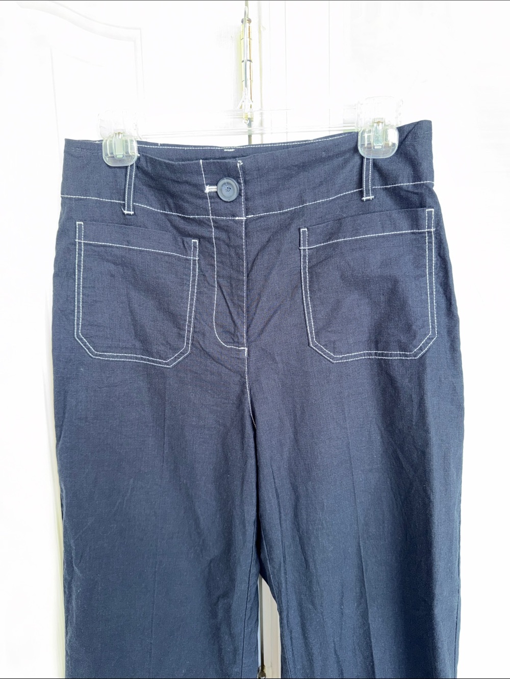 Nicole Miller Navy Contrast-Stitch Ankle Pants Size 6 - Picture 2 of 8